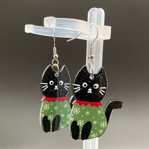 Black and Green Cat Earrings